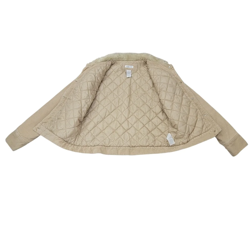Roots 73 Corduroy Sherpa Collar Trucker Jacket Tan Quilted Lined Barn Women’s L - Picture 10 of 16